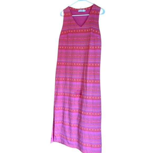 Fresh Produce Pink & Red Sleeveless Maxi Dress With V-Neck & Side Slits - Size M - Picture 1 of 9
